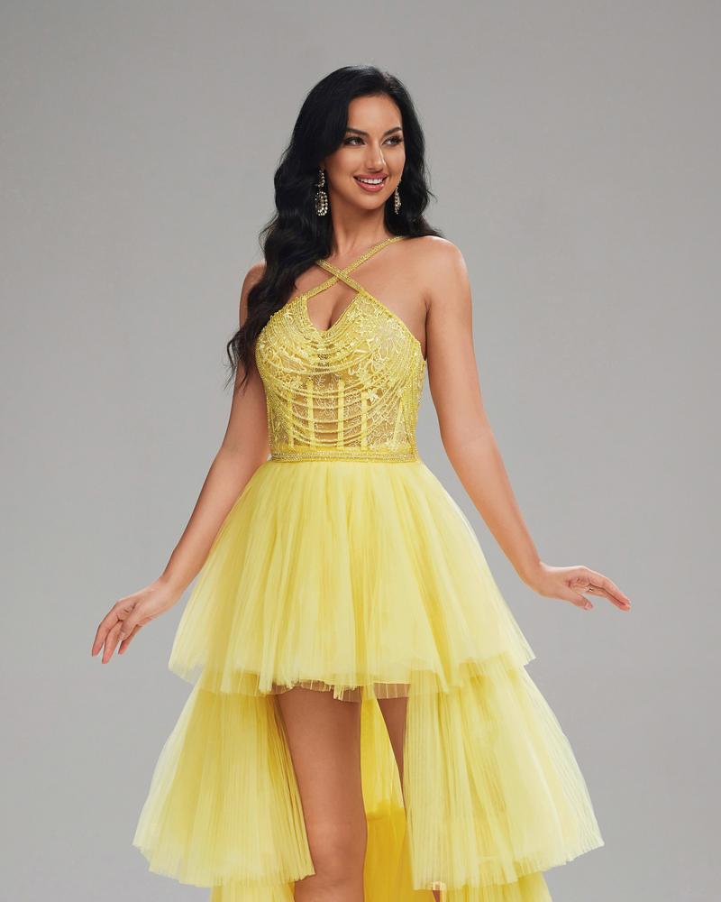 JMT-259018 Elegant Yellow Evening Gown for Women - Style SH0142