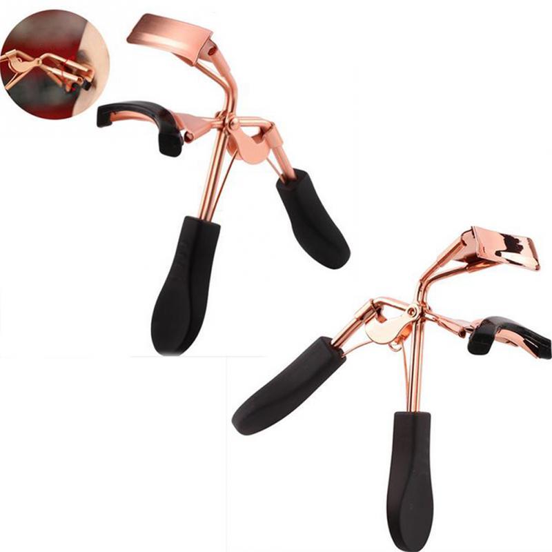 JMT-259210 Rose Gold Eyelash Curler with Black Rubber Handle, Durable Design and Comfortable Grip