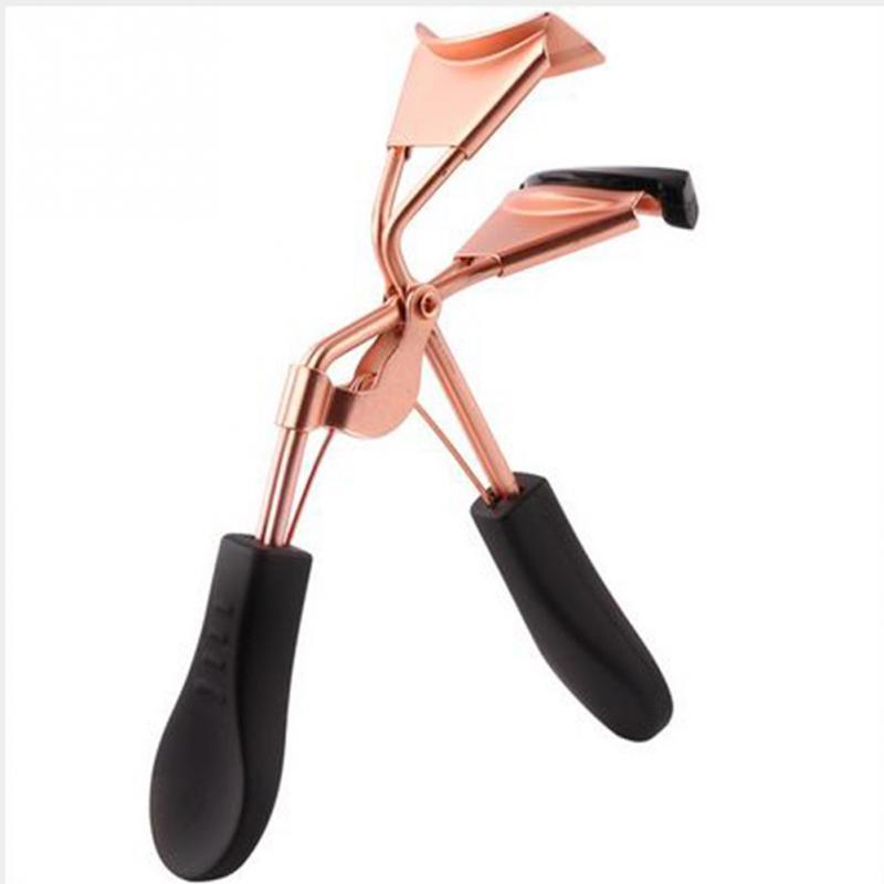 JMT-259210 Rose Gold Eyelash Curler with Black Rubber Handle, Durable Design and Comfortable Grip