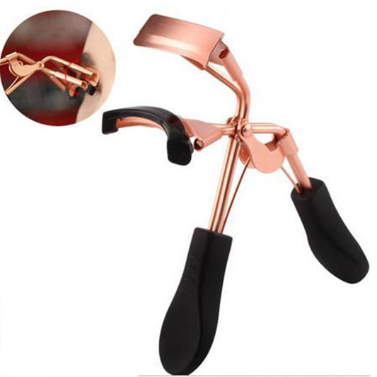 JMT-259210 Rose Gold Eyelash Curler with Black Rubber Handle, Durable Design and Comfortable Grip