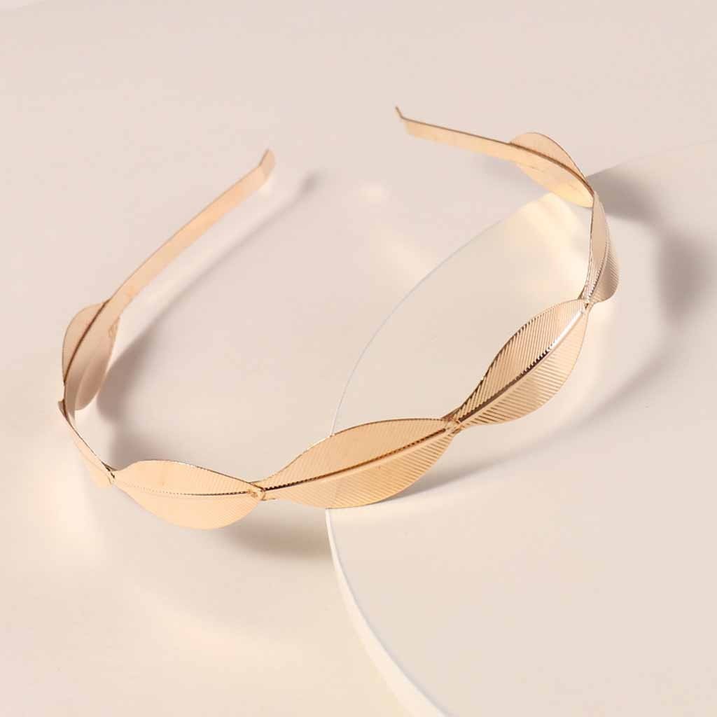 JMT-259466 Golden Leaf Metal Headband for Women - Simple Retro Style Accessory