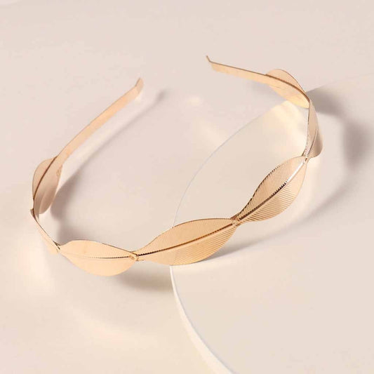 JMT-259466 Golden Leaf Metal Headband for Women - Simple Retro Style Accessory