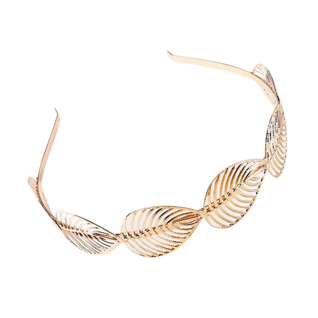 JMT-259466 Golden Leaf Metal Headband for Women - Simple Retro Style Accessory