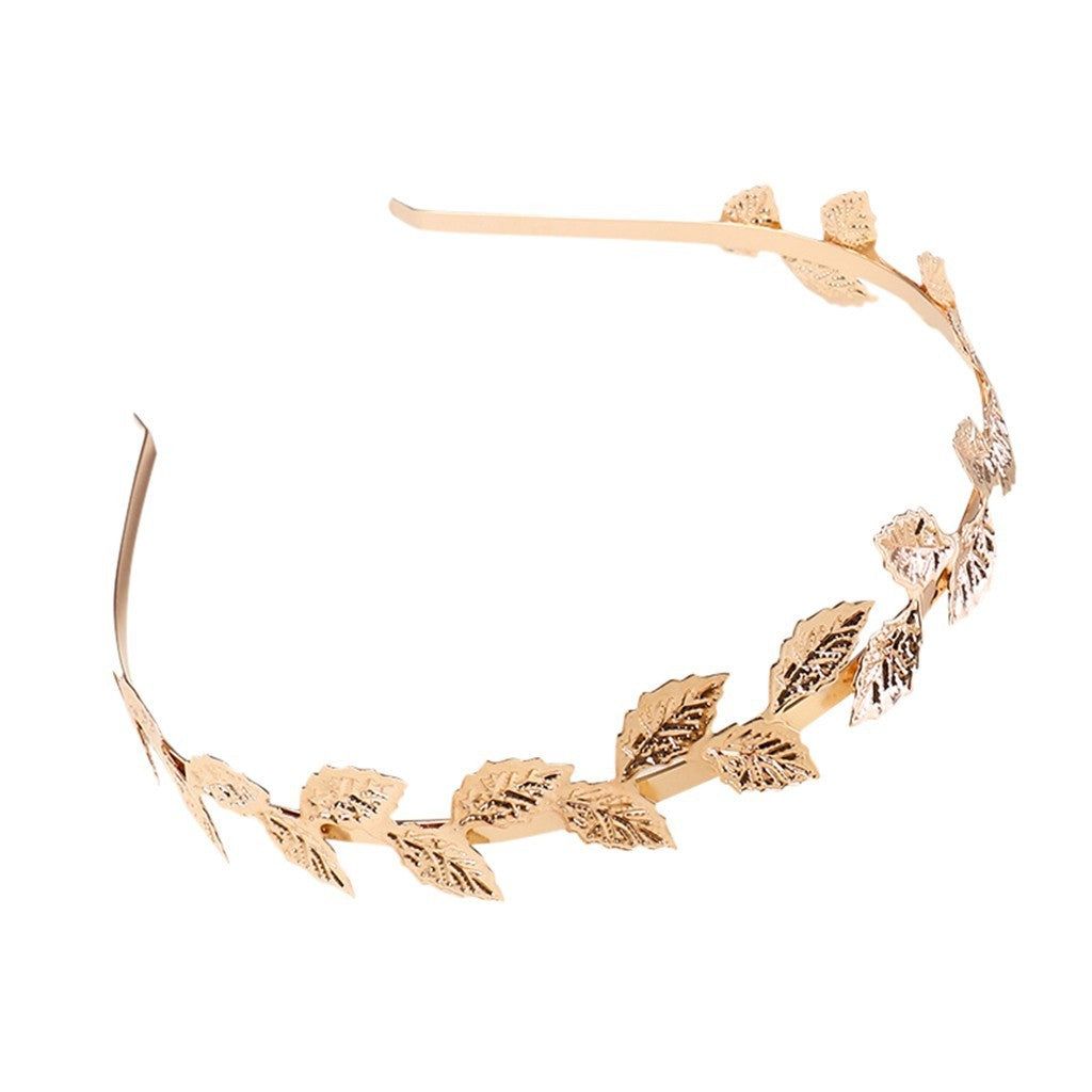 JMT-259466 Golden Leaf Metal Headband for Women - Simple Retro Style Accessory