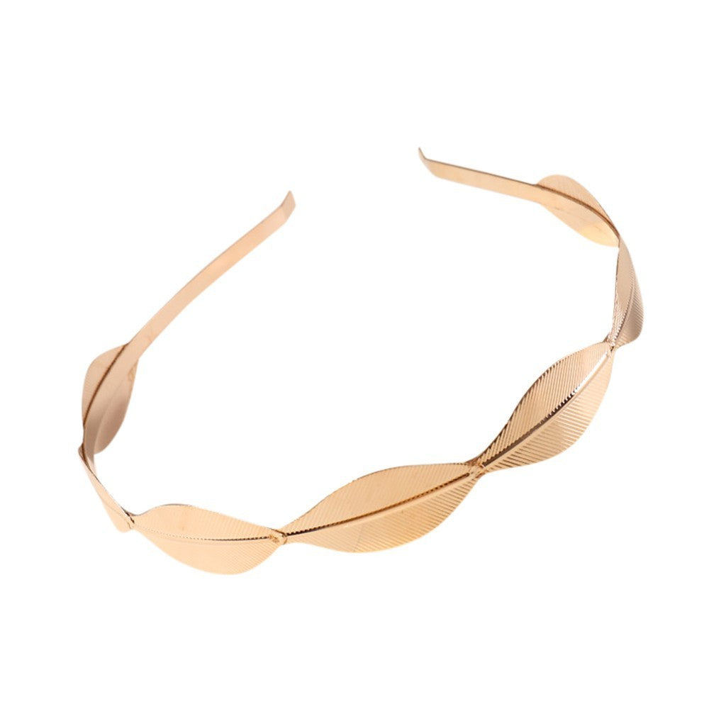 JMT-259466 Golden Leaf Metal Headband for Women - Simple Retro Style Accessory