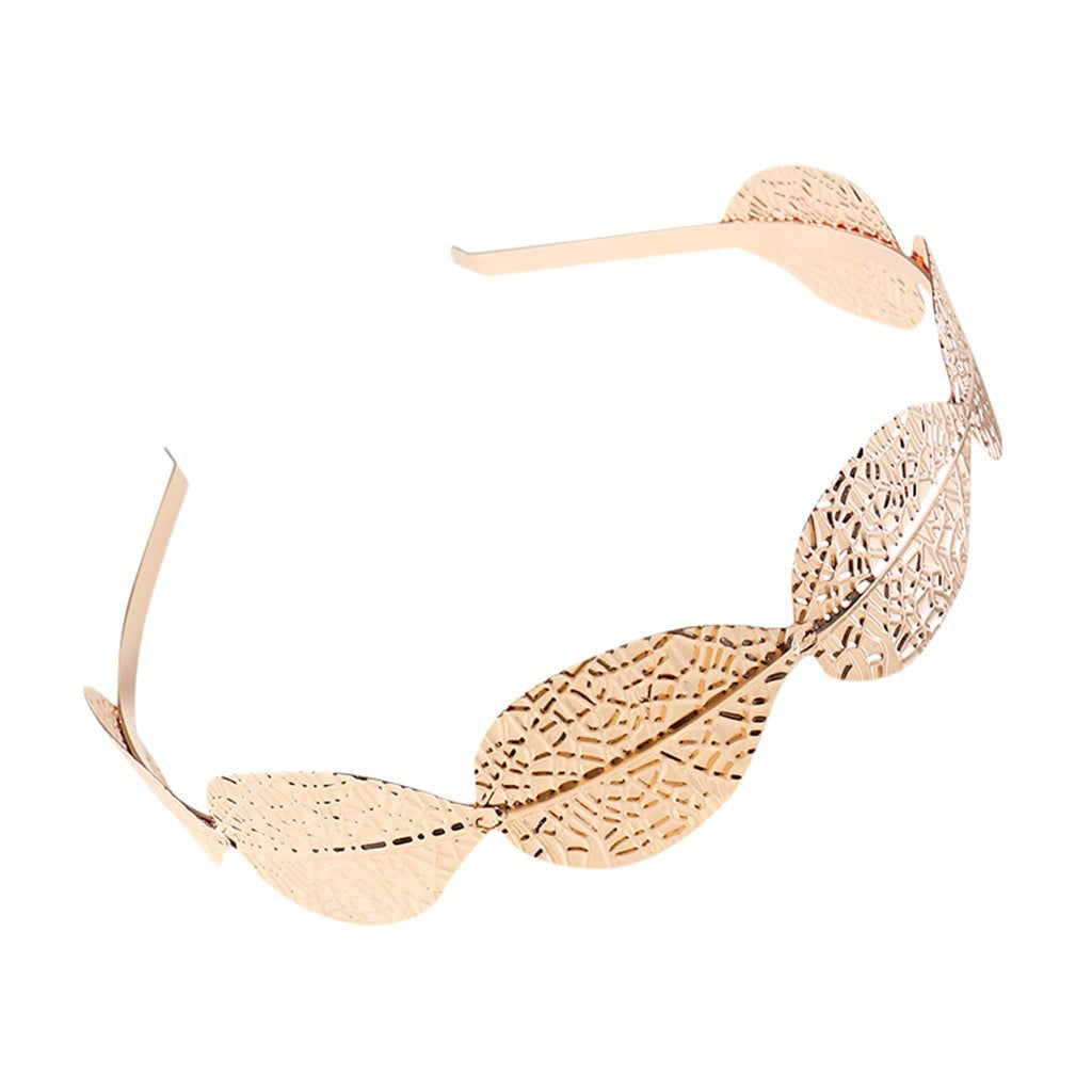 JMT-259466 Golden Leaf Metal Headband for Women - Simple Retro Style Accessory