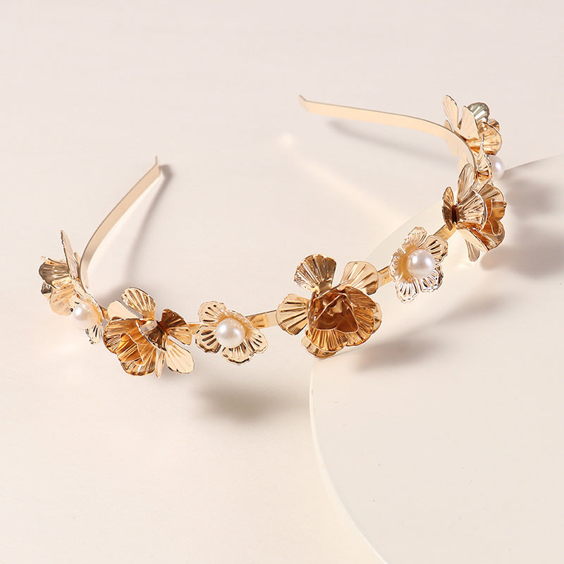 JMT-259466 Golden Leaf Metal Headband for Women - Simple Retro Style Accessory