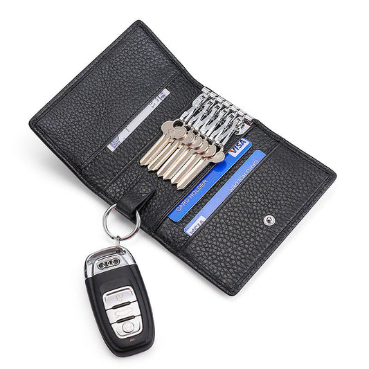 JMT-259466 Multi-Color Cowhide Leather Key Case and Coin Purse with Zipper - Stylish and Functional Design
