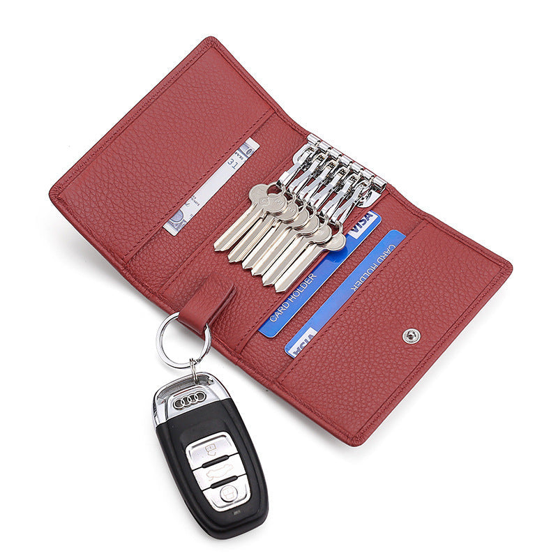 JMT-259466 Multi-Color Cowhide Leather Key Case and Coin Purse with Zipper - Stylish and Functional Design