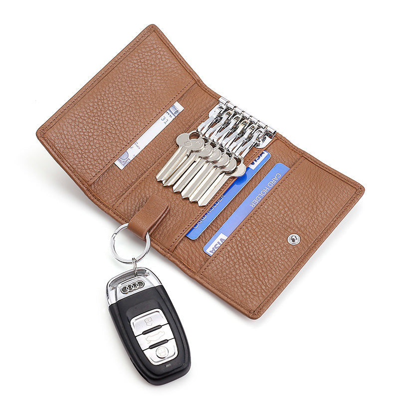 JMT-259466 Multi-Color Cowhide Leather Key Case and Coin Purse with Zipper - Stylish and Functional Design