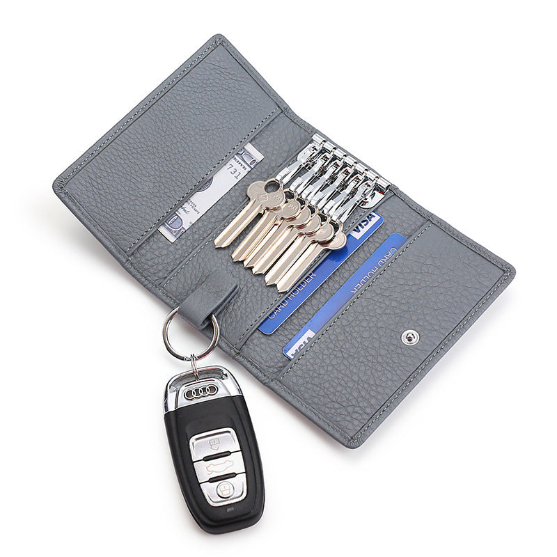 JMT-259466 Multi-Color Cowhide Leather Key Case and Coin Purse with Zipper - Stylish and Functional Design