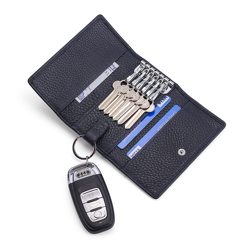 JMT-259466 Multi-Color Cowhide Leather Key Case and Coin Purse with Zipper - Stylish and Functional Design
