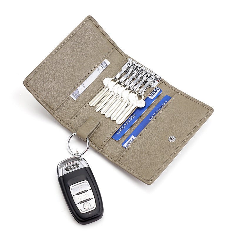 JMT-259466 Multi-Color Cowhide Leather Key Case and Coin Purse with Zipper - Stylish and Functional Design