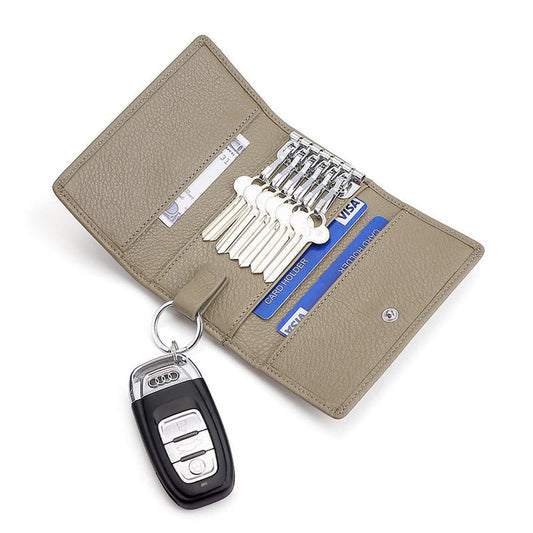 JMT-259466 Multi-Color Cowhide Leather Key Case and Coin Purse with Zipper - Stylish and Functional Design