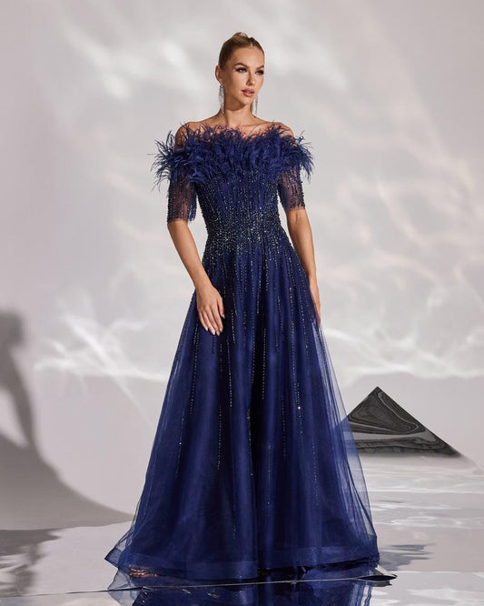 JMT-260170 Elegant Blue Evening Dress for Ladies - Model SH0129
