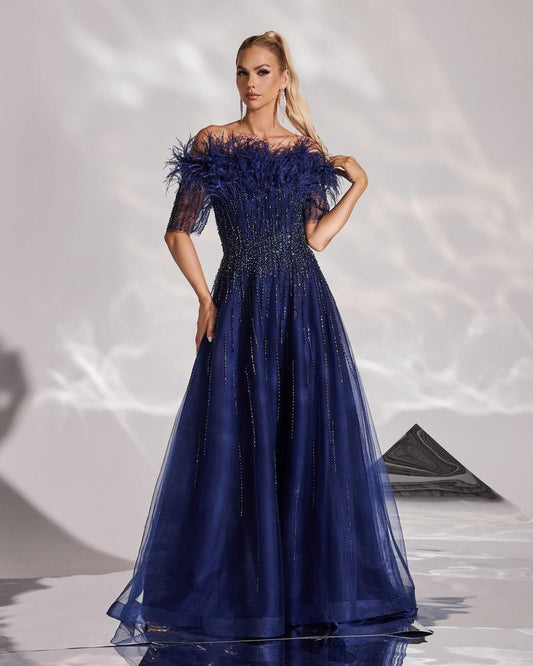 JMT-260170 Elegant Blue Evening Dress for Ladies - Model SH0129