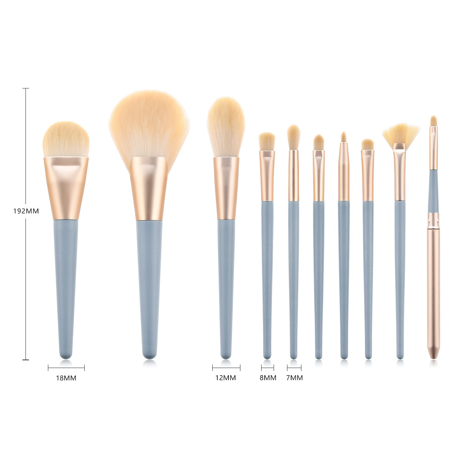 JMT-260362 10-Piece Makeup Brush Set with Wooden Handle and Nylon Bristles