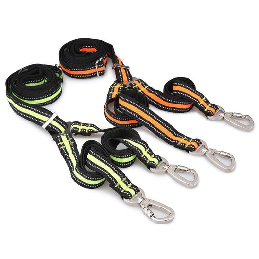 JMT-260426 Adjustable Reflective Nylon Pet Leash for Two Dogs - 50-140cm Main Traction, 60cm Spring Traction