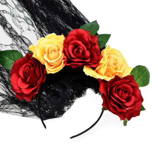 JMT-260618 Artificial Rose Flower Headband with Lace Veil