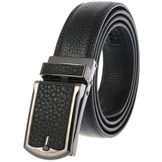 JMT-260682 Automatic Ratchet Leather Belt with Solid Buckle - 30mm Wide, Model LY33-32321-5