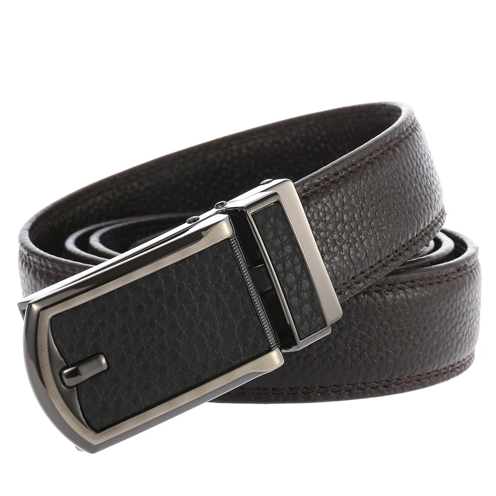 JMT-260682 Automatic Ratchet Leather Belt with Solid Buckle - 30mm Wide, Model LY33-32321-5