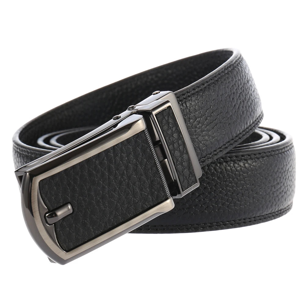 JMT-260682 Automatic Ratchet Leather Belt with Solid Buckle - 30mm Wide, Model LY33-32321-5