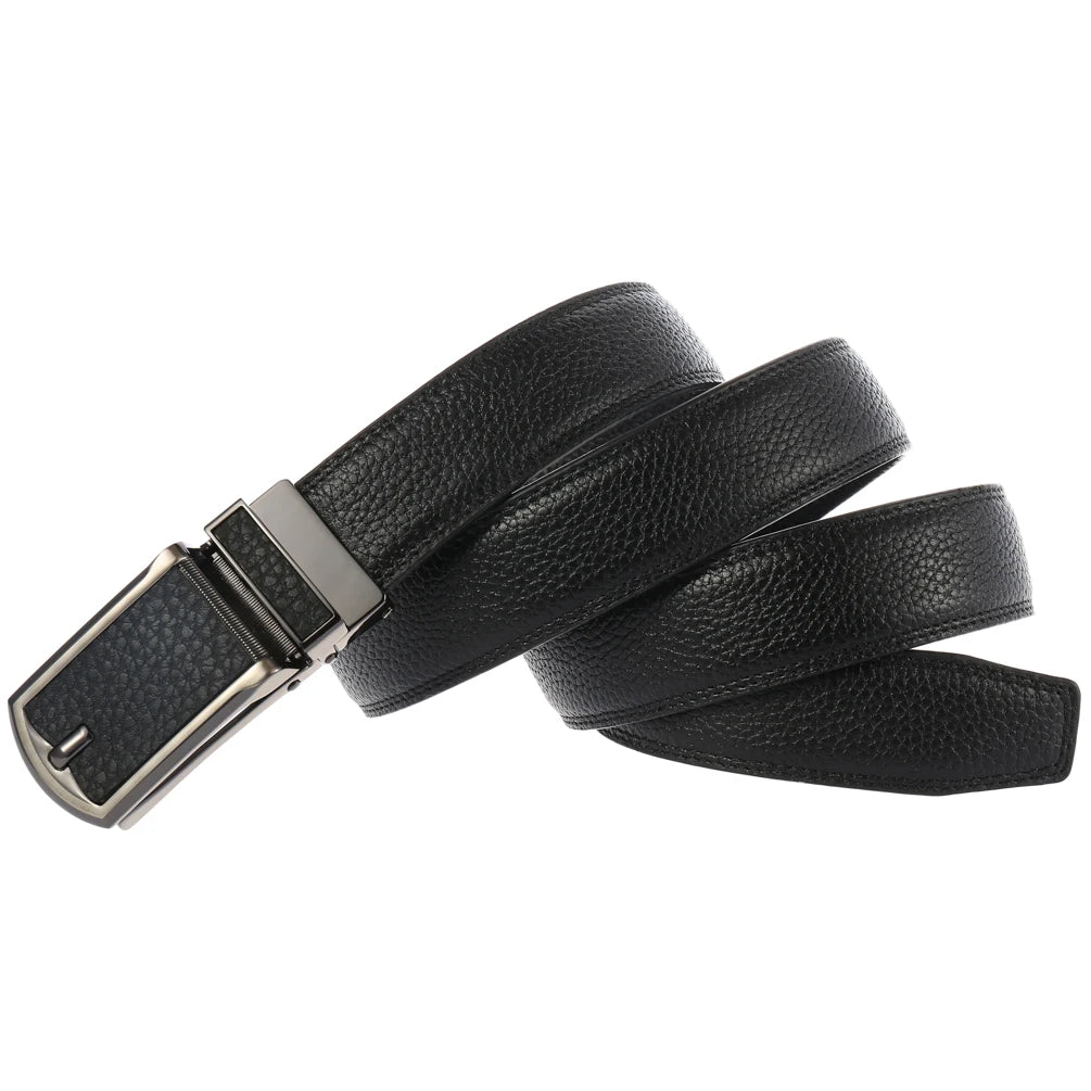 JMT-260682 Automatic Ratchet Leather Belt with Solid Buckle - 30mm Wide, Model LY33-32321-5