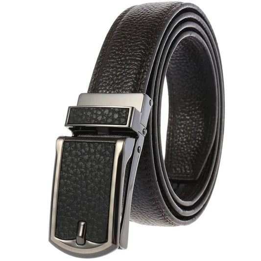 JMT-260682 Automatic Ratchet Leather Belt with Solid Buckle - 30mm Wide, Model LY33-32321-5
