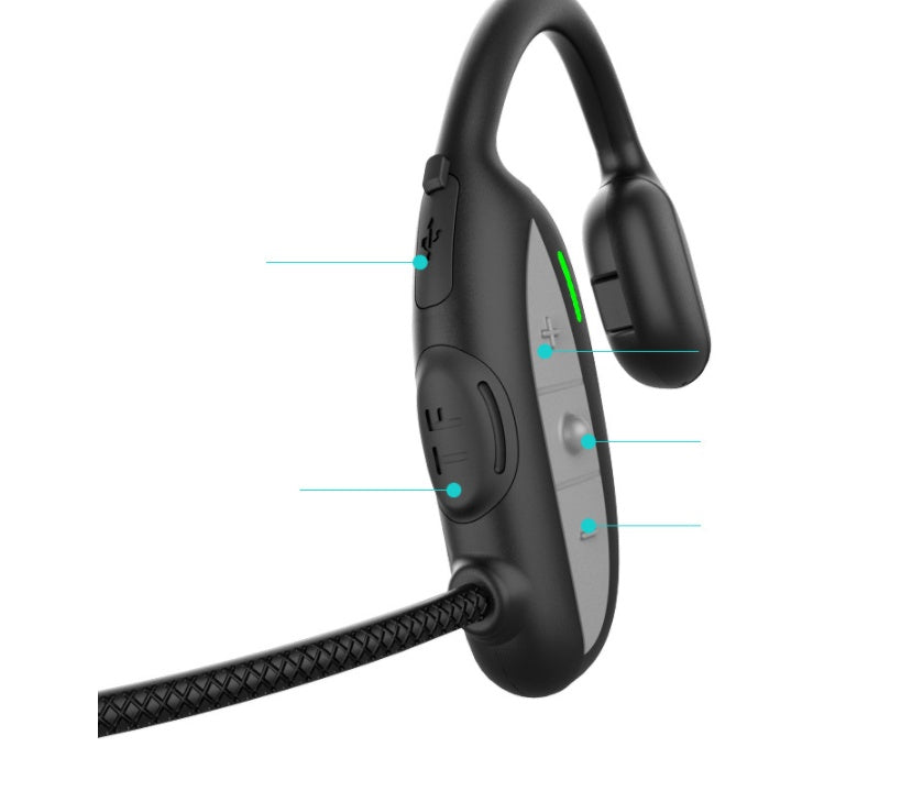 JMT-261066 Bone Conduction Bluetooth Headset with Card - 10m Range, Stereo Sound, Battery Display, Call Function, Black