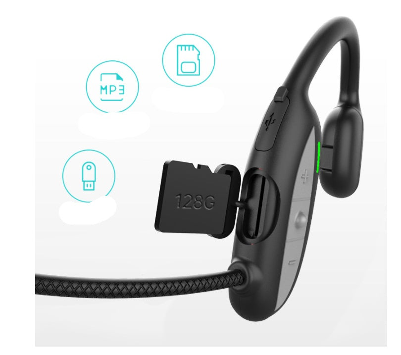 JMT-261066 Bone Conduction Bluetooth Headset with Card - 10m Range, Stereo Sound, Battery Display, Call Function, Black