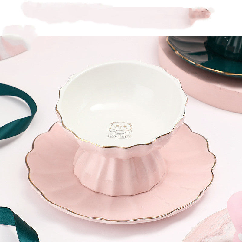 JMT-261258 Pink Bone Porcelain Cat Bowl with Dinner Plate - Indoor American Style Set