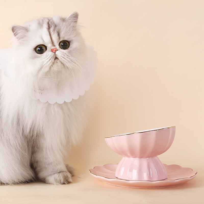 JMT-261258 Pink Bone Porcelain Cat Bowl with Dinner Plate - Indoor American Style Set