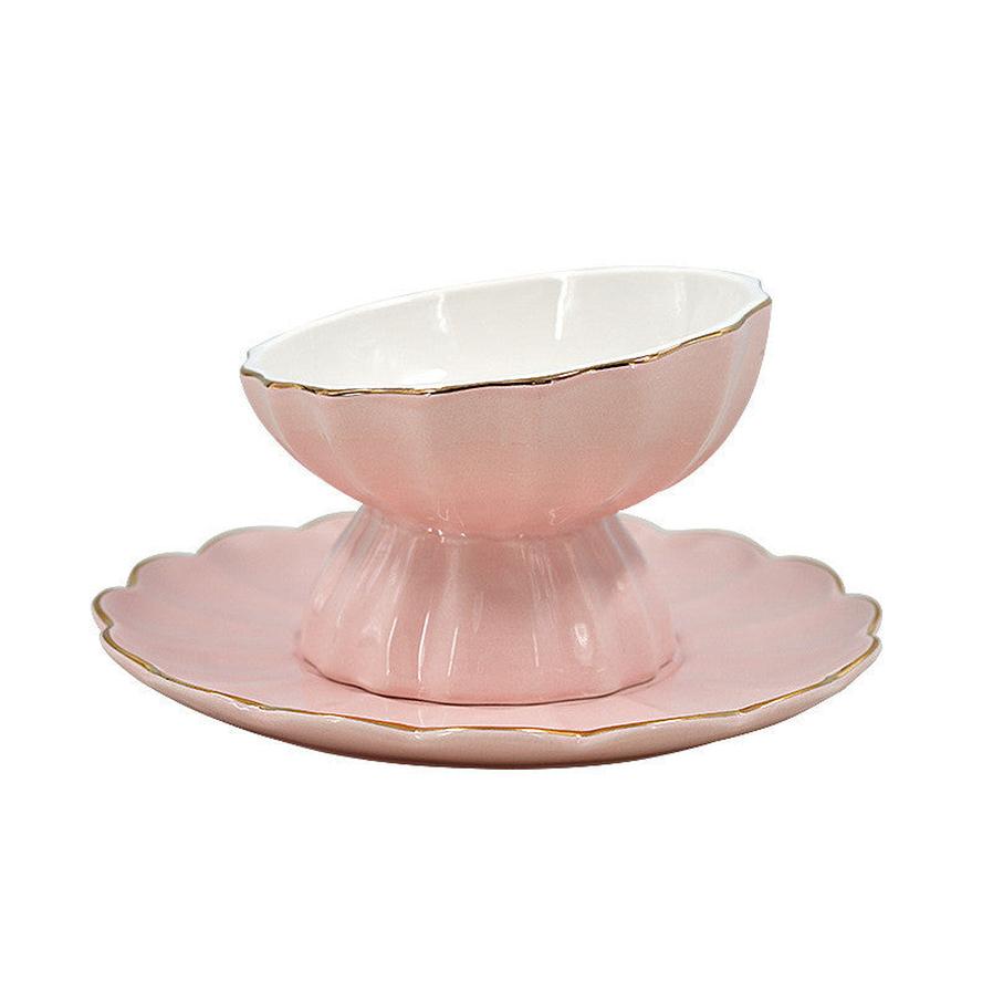 JMT-261258 Pink Bone Porcelain Cat Bowl with Dinner Plate - Indoor American Style Set