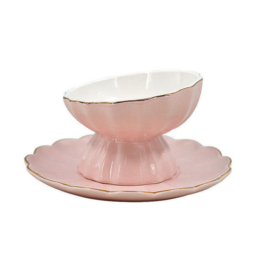 JMT-261258 Pink Bone Porcelain Cat Bowl with Dinner Plate - Indoor American Style Set
