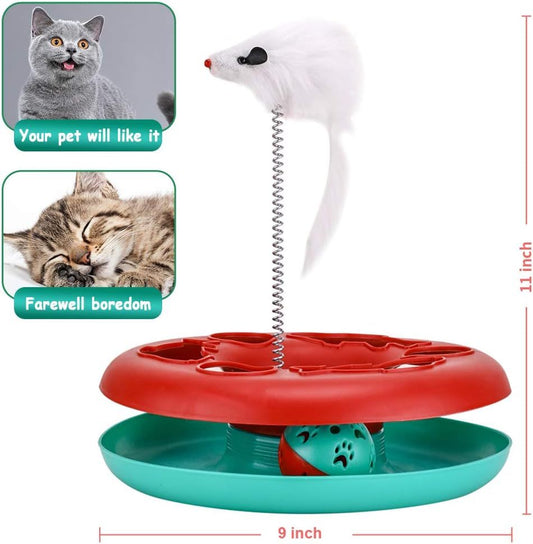 JMT-261386 Interactive Cat Toy Tower with Teaser Mouse and Exercise Balls for Indoor Cats