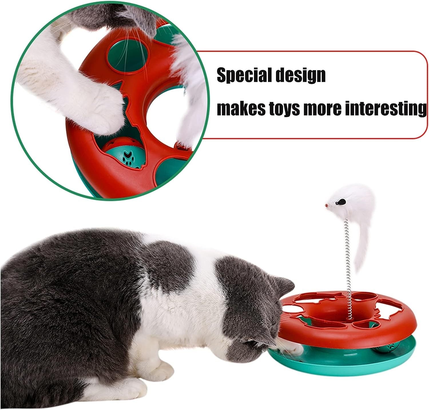 JMT-261386 Interactive Cat Toy Tower with Teaser Mouse and Exercise Balls for Indoor Cats