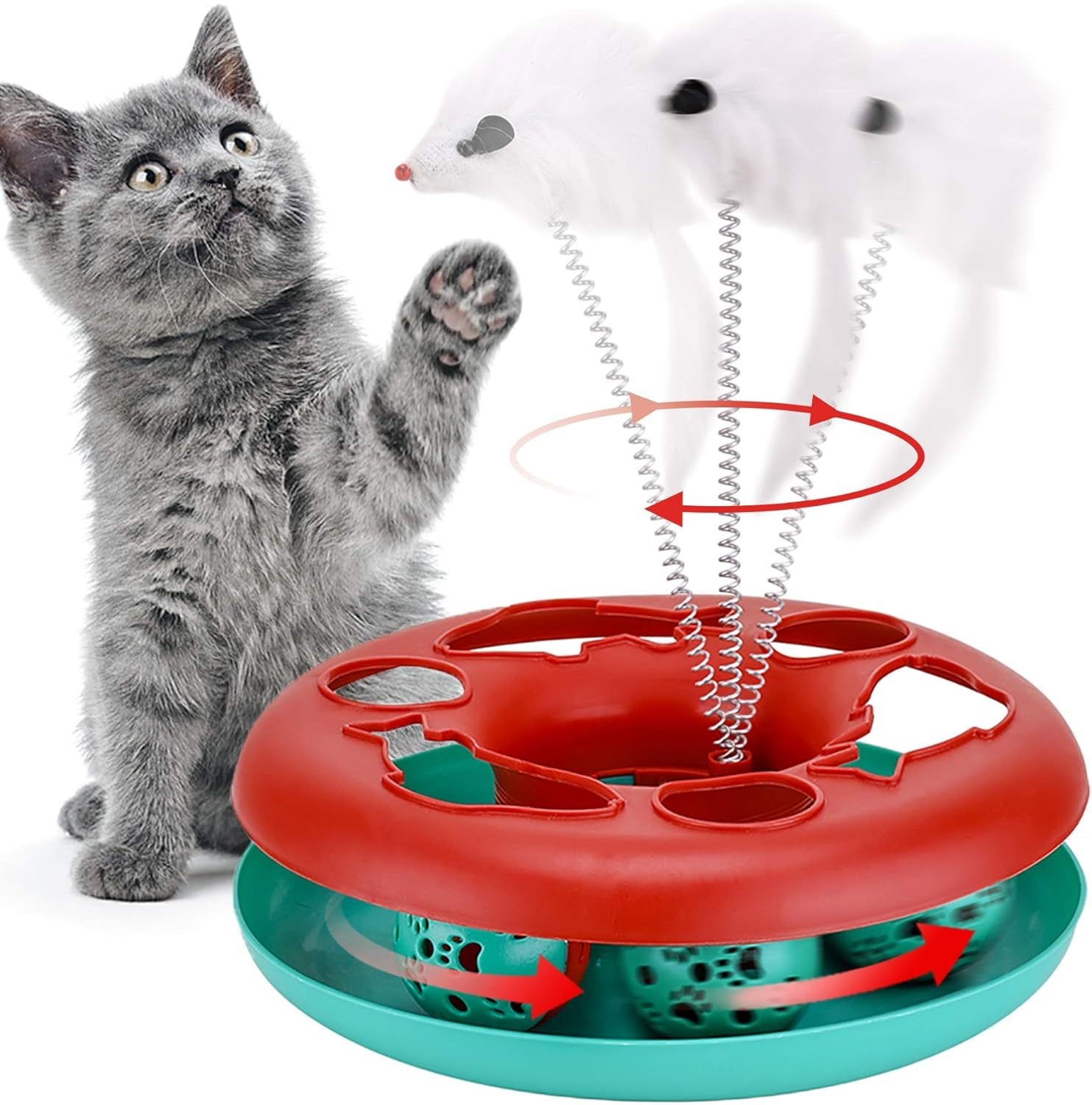 JMT-261386 Interactive Cat Toy Tower with Teaser Mouse and Exercise Balls for Indoor Cats