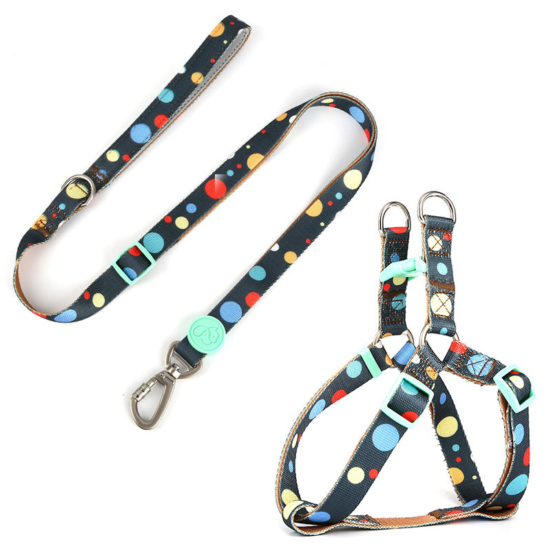JMT-261578 Adjustable Nylon Dog Collar and Leash Set with Chest Harness for Small to Large Dogs - Versatile in Pink, Blue, Yellow, and Green