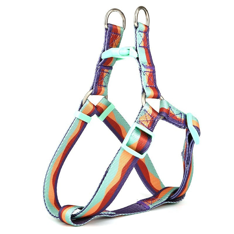 JMT-261578 Adjustable Nylon Dog Collar and Leash Set with Chest Harness for Small to Large Dogs - Versatile in Pink, Blue, Yellow, and Green