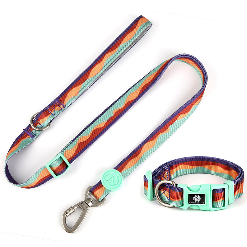 JMT-261578 Adjustable Nylon Dog Collar and Leash Set with Chest Harness for Small to Large Dogs - Versatile in Pink, Blue, Yellow, and Green
