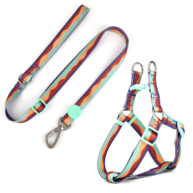 JMT-261578 Adjustable Nylon Dog Collar and Leash Set with Chest Harness for Small to Large Dogs - Versatile in Pink, Blue, Yellow, and Green