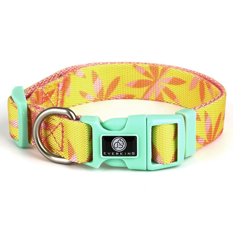 JMT-261578 Adjustable Nylon Dog Collar and Leash Set with Chest Harness for Small to Large Dogs - Versatile in Pink, Blue, Yellow, and Green