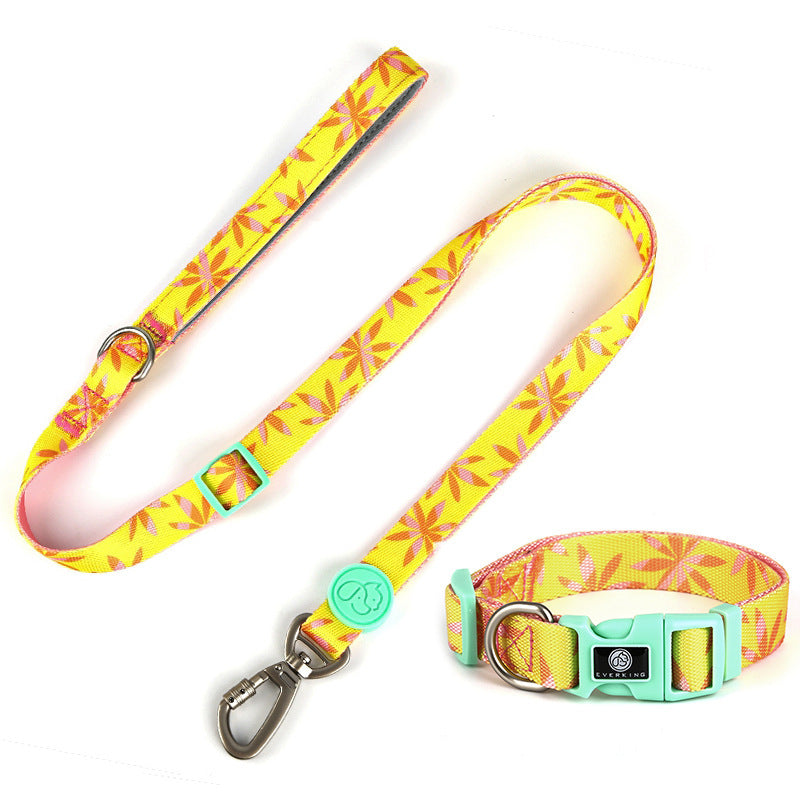 JMT-261578 Adjustable Nylon Dog Collar and Leash Set with Chest Harness for Small to Large Dogs - Versatile in Pink, Blue, Yellow, and Green