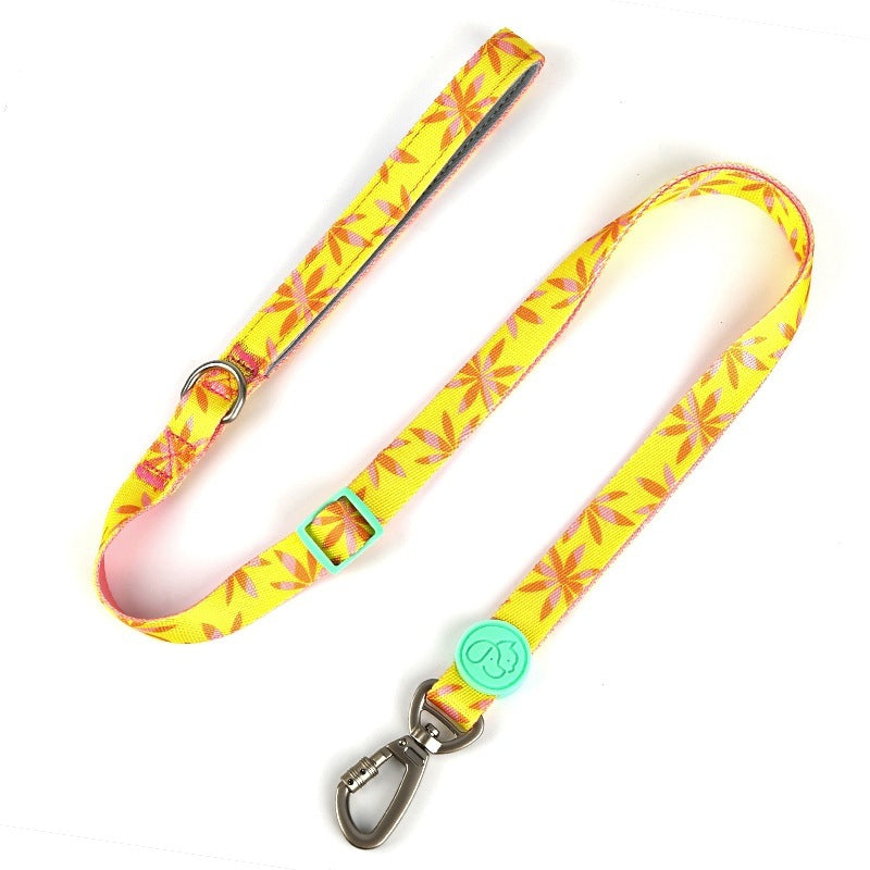 JMT-261578 Adjustable Nylon Dog Collar and Leash Set with Chest Harness for Small to Large Dogs - Versatile in Pink, Blue, Yellow, and Green