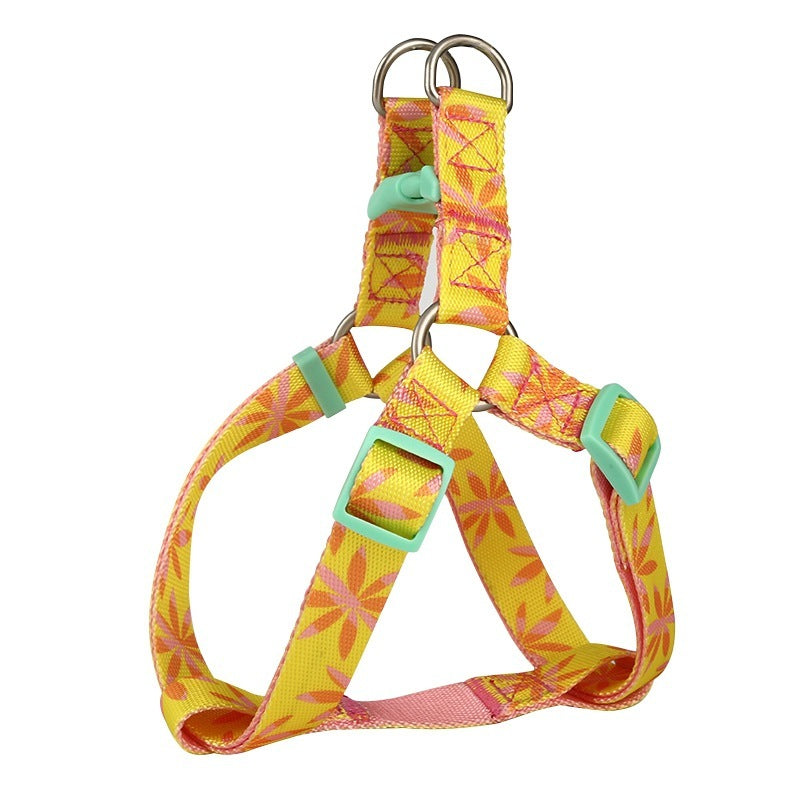 JMT-261578 Adjustable Nylon Dog Collar and Leash Set with Chest Harness for Small to Large Dogs - Versatile in Pink, Blue, Yellow, and Green