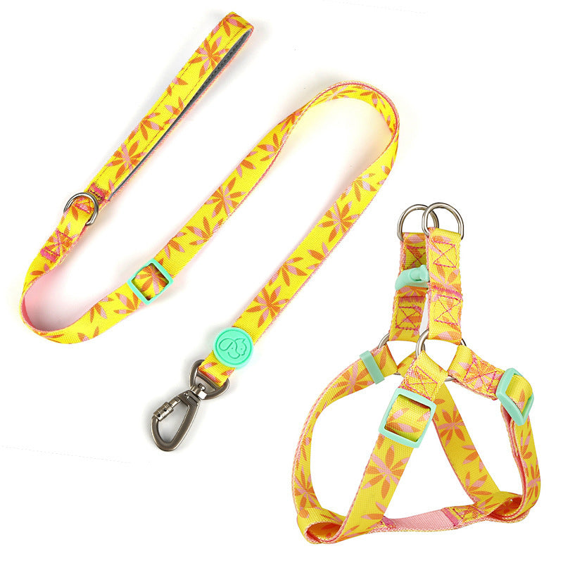 JMT-261578 Adjustable Nylon Dog Collar and Leash Set with Chest Harness for Small to Large Dogs - Versatile in Pink, Blue, Yellow, and Green