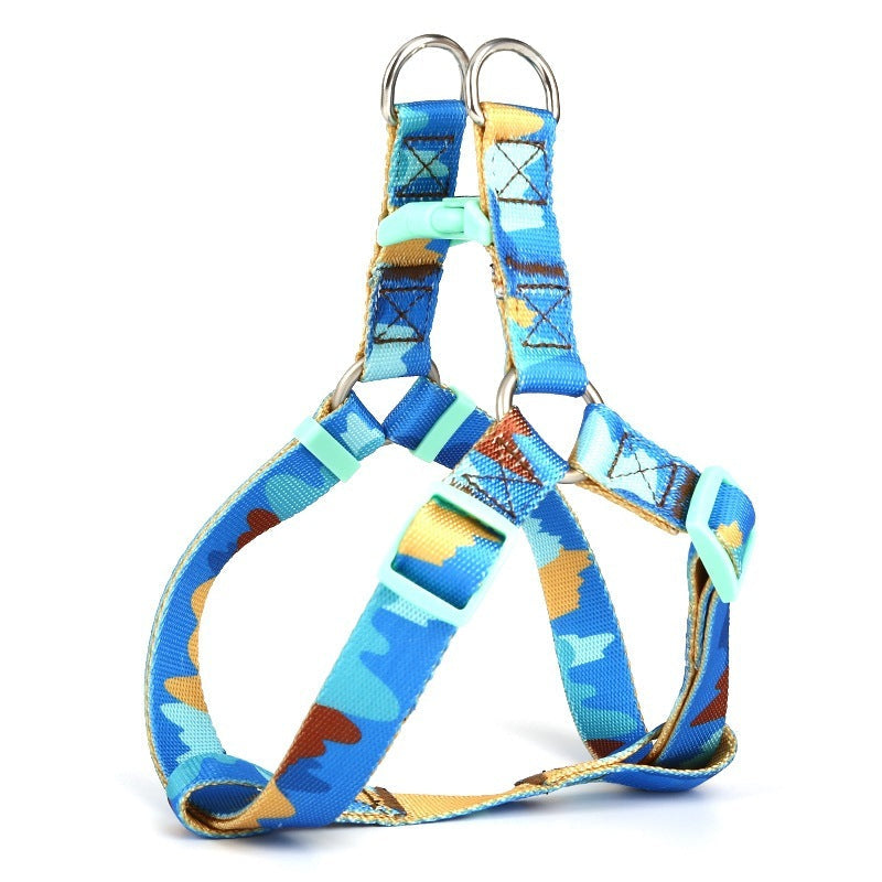 JMT-261578 Adjustable Nylon Dog Collar and Leash Set with Chest Harness for Small to Large Dogs - Versatile in Pink, Blue, Yellow, and Green