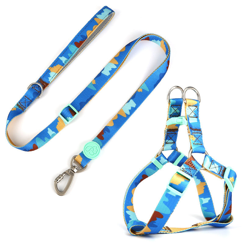 JMT-261578 Adjustable Nylon Dog Collar and Leash Set with Chest Harness for Small to Large Dogs - Versatile in Pink, Blue, Yellow, and Green