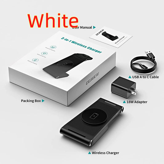 JMT-261770 Vertical Folding Magnetic 3-in-1 Wireless Charger with Charging Cable and Head - Black or White