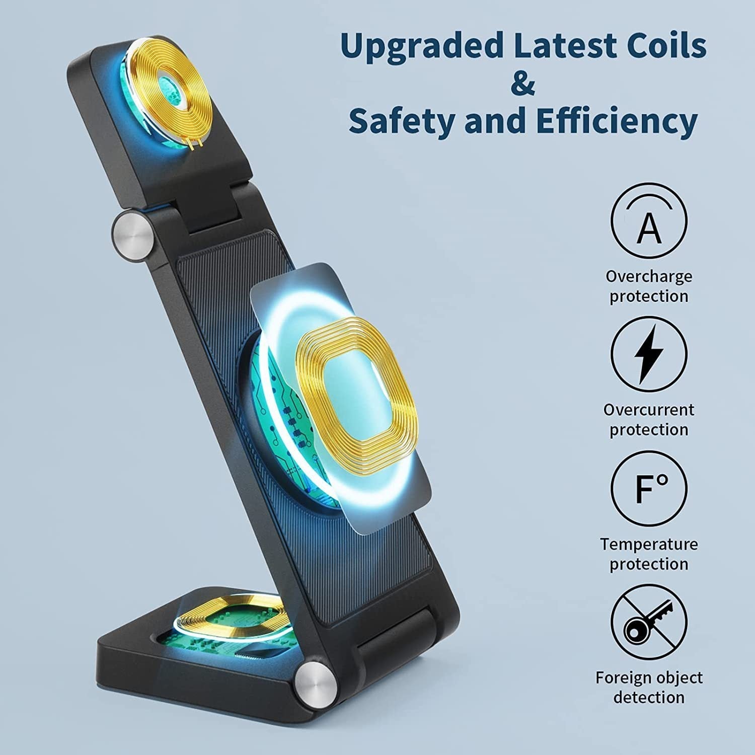 JMT-261770 Vertical Folding Magnetic 3-in-1 Wireless Charger with Charging Cable and Head - Black or White